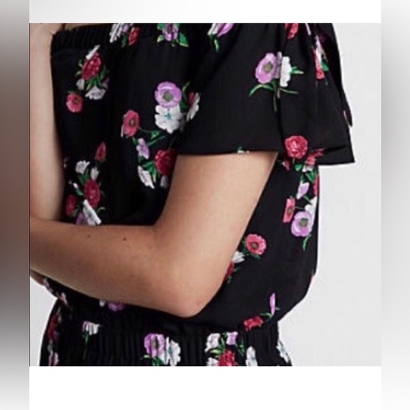 Express off the shoulder black floral lined jumpsuit elastic waist NEW - Picture 12 of 14